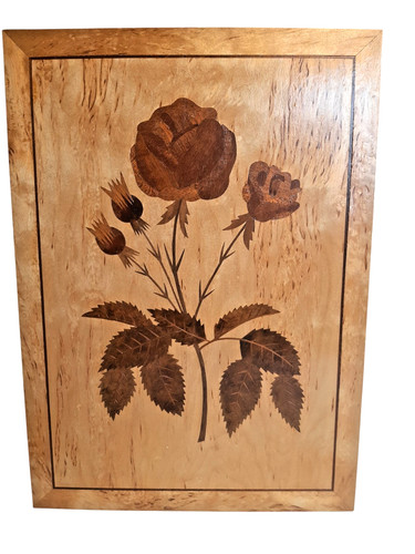 Holzbild rose einlegearbeit - holzbild,